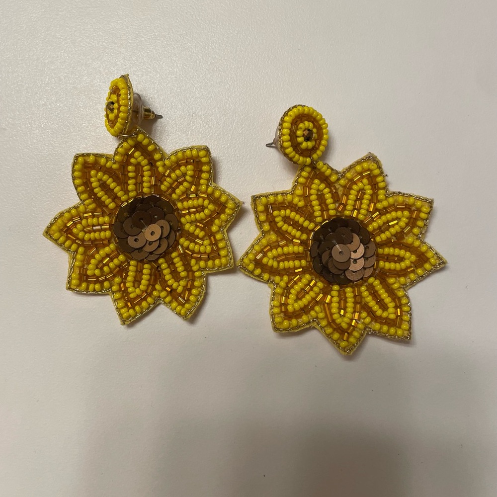 Sequin and Beaded Sunflower Earrings